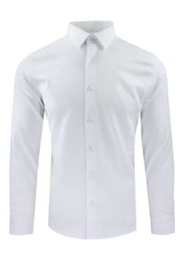 Taliowana Koszula Wizytowa, Męska - Victorio - Biała, Elegancka. Kolor: biały. Materiał: elastan, poliester, bawełna. Styl: wizytowy, elegancki