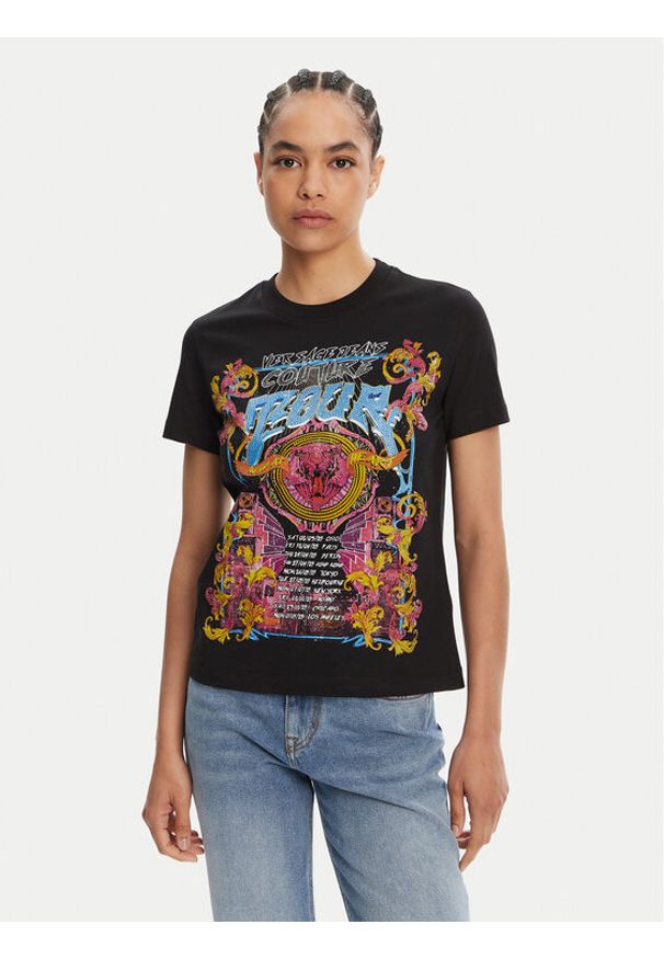 Versace Jeans Couture T-Shirt 78HAHC03 Czarny Regular Fit. Kolor: czarny. Materiał: bawełna
