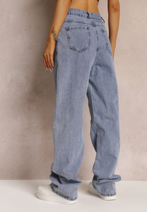 Renee - Niebieskie Szerokie Jeansy High Waist Onte. Okazja: na co dzień. Stan: podwyższony. Kolor: niebieski. Wzór: aplikacja. Styl: casual