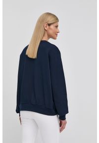Trussardi Jeans - Trussardi bluza bawełniana damska kolor granatowy z aplikacją. Kolor: niebieski. Materiał: bawełna. Długość rękawa: długi rękaw. Długość: długie. Wzór: aplikacja