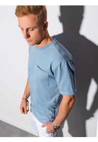 Ombre Clothing - T-shirt męski z nadrukiem S1371 - niebieski - XL. Kolor: niebieski. Materiał: dzianina, poliester, bawełna. Wzór: nadruk