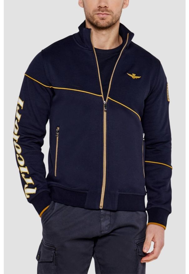 Aeronautica Militare - AERONAUTICA MILITARE Granatowa bluza męska Embroidered Color-block, Rozmiar 3XL. Kolor: niebieski
