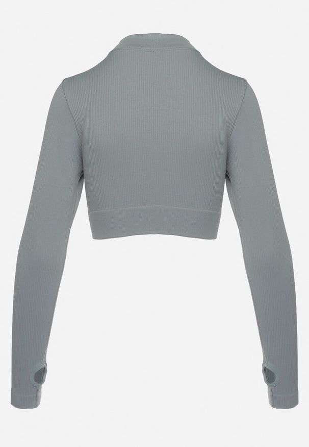 Born2be - Szara Bluzka Zapinana na Suwak z Wycięciem przy Ściągaczu Aisllain. Kolor: szary. Styl: elegancki