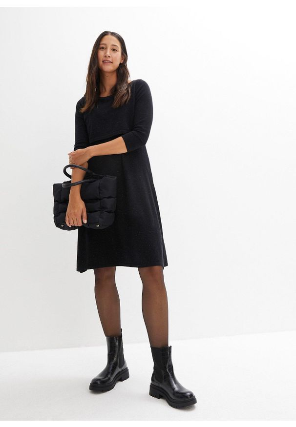 bonprix - Sukienka 2 w 1 ciążowa i do karmienia piersią, z połyskującą nitką. Kolekcja: moda ciążowa. Kolor: czarny