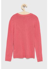 Guess sweter dziecięcy kolor różowy lekki. Okazja: na co dzień. Kolor: różowy. Materiał: materiał, dzianina, wiskoza. Wzór: aplikacja. Styl: casual #2