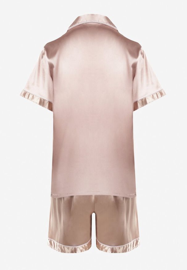 Born2be - Beżowy 2-Częściowy Komplet Piżamowy Ismaea. Kolor: beżowy. Materiał: satyna. Długość: krótkie. Wzór: gładki, aplikacja