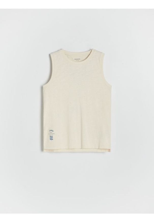 Reserved - T-shirt bez rękawów - złamana biel. Materiał: bawełna, dzianina. Długość rękawa: bez rękawów