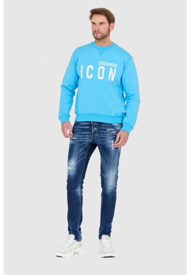 DSQUARED2 Niebieska bluza męska z dużym białym logo icon, Rozmiar S. Kolor: niebieski