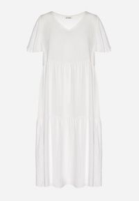 Born2be - Biała Wiskozowa Sukienka Rozkloszowana z Dekoltem V Natilenia. Okazja: na co dzień. Kolor: biały. Materiał: wiskoza. Styl: elegancki, casual, klasyczny #2