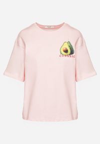 Born2be - Różowy T-shirt z Bawełną i Motywem Awokado Addixa. Okazja: na co dzień. Kolor: różowy. Materiał: bawełna. Styl: klasyczny, casual #7