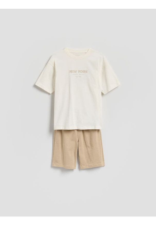 Reserved - Bawełniany komplet z szortami - złamana biel. Materiał: bawełna