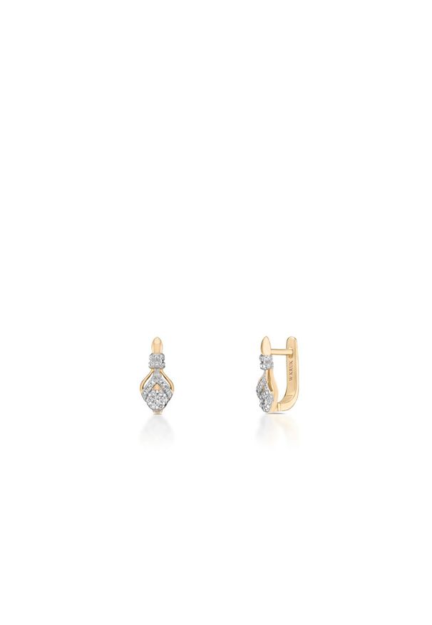 W.KRUK Wyjątkowe Złote Kolczyki - złoto 585, Brylant 0,15ct,diament 0,08ct - ZFX/KB+13BK. Materiał: złote. Kolor: złoty. Kamień szlachetny: brylant, diament
