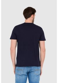 Guess - GUESS Granatowy bawełniany męski T-shirt slim fit, Rozmiar XXL. Kolor: niebieski. Materiał: bawełna. Wzór: aplikacja