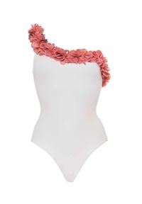 LA REVECHE - Strój kąpielowy Amira. Kolor: biały. Materiał: szyfon, tkanina. Wzór: aplikacja, kwiaty #5