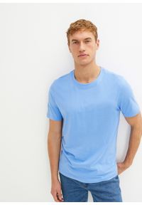 bonprix - T-shirt (2 szt.), bawełna organiczna. Kolor: niebieski. Materiał: bawełna. Wzór: gładki, paski