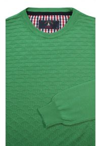 Bartex - Sweter Zielony z Okrągłym Dekoltem, Tłoczony Wzór, U-neck, Męski -BARTEX. Okazja: na co dzień, do pracy, na spotkanie biznesowe. Kolor: zielony. Materiał: bawełna. Styl: biznesowy, casual, klasyczny, elegancki