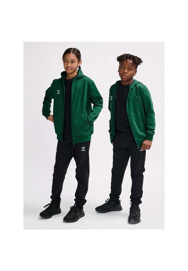 Kurtka dresowa z kapturem dla dzieci Hummel Go 2.0. Typ kołnierza: kaptur. Kolor: zielony. Materiał: dresówka. Sport: joga i pilates