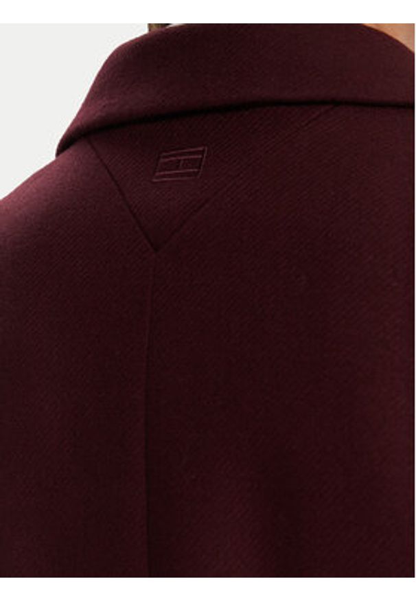 TOMMY HILFIGER - Tommy Hilfiger Płaszcz wełniany WW0WW46547 Bordowy Regular Fit. Kolor: czerwony. Materiał: wełna
