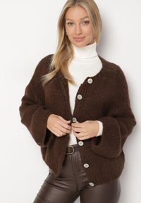 Born2be - Brązowy Kardigan z Dodatkiem Wełny i Wiskozy o Nietoperzowym Kroju Tiaravia. Okazja: na co dzień. Kolor: brązowy. Materiał: wełna, wiskoza. Styl: klasyczny, casual, elegancki #5