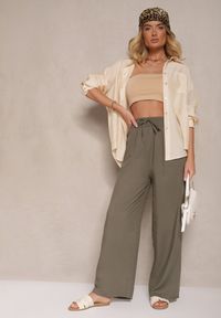 Renee - Ciemnozielone Szerokie Spodnie z Wiskozy High Waist Naivella. Okazja: na co dzień. Stan: podwyższony. Kolor: zielony. Materiał: wiskoza. Styl: elegancki, casual #5