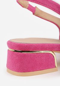 Born2be - Fuksjowe Sandały Vices na Stożkowym Obcasie ze Skórzaną Wkładką i Odkrytą Piętą Selandra. Kolor: różowy. Materiał: skóra. Sezon: lato. Obcas: na obcasie. Wysokość obcasa: średni #7