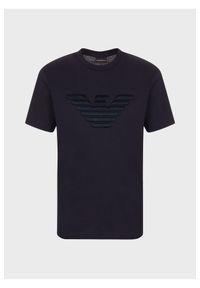 Emporio Armani - EMPORIO ARMANI Męski t-shirt granatowy wyszywane logo, Rozmiar S. Kolor: niebieski. Materiał: prążkowany, bawełna. Długość rękawa: krótki rękaw. Długość: krótkie