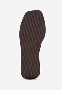 Renee - Brązowe Sandały Japonki z Paskiem na Palec na Grubej Podeszwie z Koturnem Tibas. Okazja: na co dzień. Zapięcie: pasek. Kolor: brązowy. Materiał: len. Sezon: lato. Obcas: na koturnie. Styl: casual #5