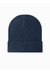 Ombre Clothing - Męska czapka dzianinowa beanie z haftowanym napisem – granatowa V3 OM-ACWH-0120 - uniwersalny. Kolor: niebieski. Materiał: dzianina. Wzór: haft, napisy. Styl: casual, elegancki #2