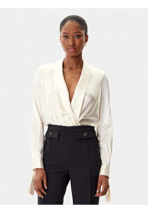 Elisabetta Franchi Body CB-007-57E2-V490 Beżowy Regular Fit. Kolor: beżowy. Materiał: jedwab