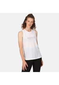 Regatta - Damska koszulka sportowa bez rękawów Freedale II. Kolor: biały. Długość rękawa: bez rękawów. Wzór: nadruk. Sport: fitness