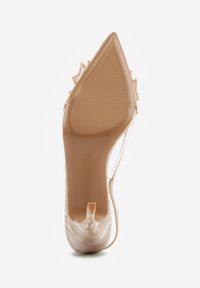 Renee - Beżowe Szpilki VICES Slingback z Kokardą Cyrkoniami i Transparetną Wstawką Kalilise. Zapięcie: sprzączka. Kolor: beżowy. Materiał: satyna. Wzór: aplikacja. Obcas: na szpilce. Styl: elegancki #2