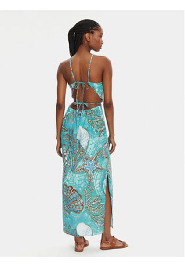 Seafolly Sukienka letnia La Mer 55423-DR Turkusowy Regular Fit. Kolor: turkusowy. Materiał: len, wiskoza. Sezon: lato