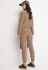 Born2be - Brązowy Komplet Dresowy Bluza Rozpinana i Spodnie Slim w Stylu Utility Telavienna. Kolor: brązowy. Materiał: dresówka #5