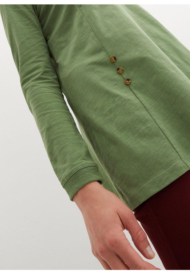 bonprix - Długi shirt z bawełny organicznej. Kolor: zielony. Materiał: bawełna. Długość: długie