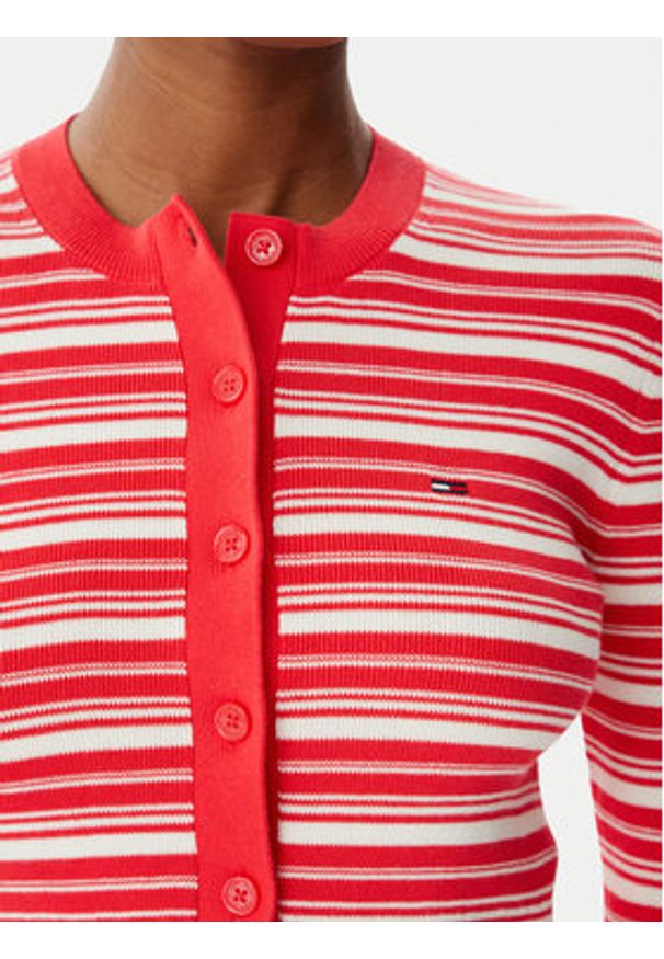 Tommy Jeans Kardigan DW0DW22314 Czerwony jasny Slim Fit. Kolor: czerwony. Materiał: bawełna