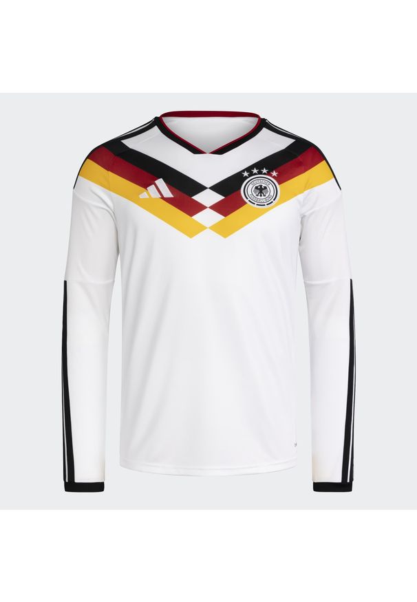 Adidas - Koszulka Germany 26 Home z długim rękawem. Kolor: biały. Długość rękawa: długi rękaw. Technologia: ClimaCool (Adidas). Długość: długie. Sport: piłka nożna