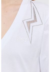 Pinko t-shirt bawełniany kolor biały. Kolor: biały. Materiał: bawełna. Długość rękawa: krótki rękaw. Długość: krótkie. Wzór: aplikacja #2