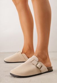 Born2be - Beżowe Klapki Typu Chodaki na Korkowej Podeszwie Andrena. Okazja: na co dzień. Kolor: beżowy. Materiał: jeans, len. Styl: klasyczny, casual #1