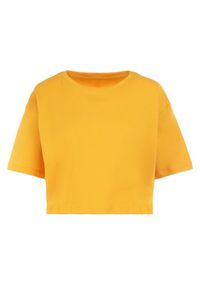 Born2be - Żółty T-shirt Rheniala. Okazja: na co dzień. Kolor: żółty. Materiał: materiał, bawełna. Długość rękawa: krótki rękaw. Długość: krótkie. Wzór: gładki. Sezon: lato. Styl: casual #3