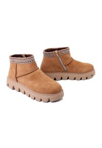 Rieker - RIEKER W2074-24 brown, botki damskie. Zapięcie: zamek. Kolor: brązowy. Materiał: futro, skóra. Szerokość cholewki: normalna