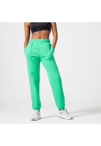 DOMYOS - Spodnie dresowe damskie Domyos Gym & Pilates 500. Kolor: zielony. Materiał: poliester, bawełna, materiał. Sport: joga i pilates