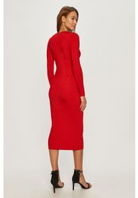 TwinSet - Twinset - Sukienka. Kolor: czerwony. Materiał: dzianina. Długość rękawa: długi rękaw. Wzór: gładki. Typ sukienki: dopasowane #5