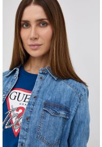 Guess Koszula jeansowa damska regular z kołnierzykiem klasycznym. Okazja: na co dzień. Typ kołnierza: kołnierzyk klasyczny. Kolor: niebieski. Materiał: jeans. Styl: klasyczny #4