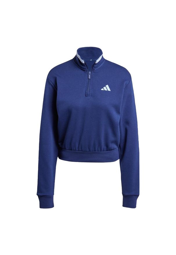 Adidas - Bluza dresowa Essentials Color Pop French Terry Crop Quarter-Zip. Kolor: niebieski. Materiał: dresówka. Długość rękawa: długi rękaw. Długość: krótkie. Sport: fitness