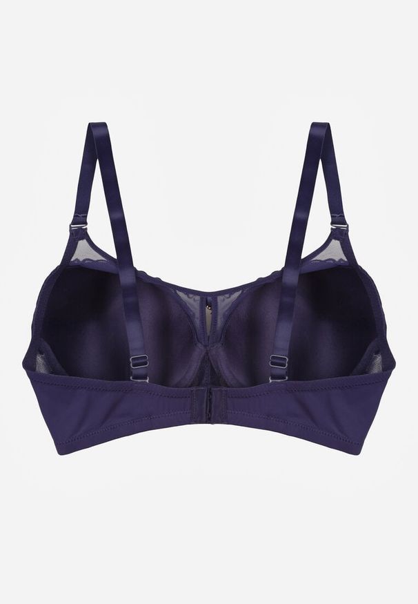 Born2be - Granatowy Biustonosz z Koronką i Transparentną Wstawką Heliphine. Kolor: niebieski. Materiał: koronka. Wzór: koronka