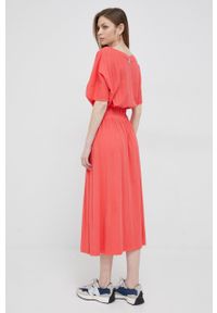 Deha sukienka bawełniana kolor pomarańczowy midi rozkloszowana. Kolor: pomarańczowy. Materiał: bawełna. Długość rękawa: krótki rękaw. Długość: midi #5