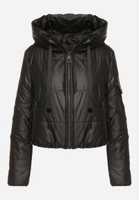 Born2be - Czarna Pikowana Kurtka z Kapturem o Klasycznym Kroju Tulasia. Okazja: na co dzień. Typ kołnierza: kaptur. Kolor: czarny. Materiał: jeans. Styl: klasyczny