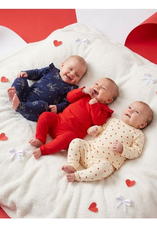 Sinsay - Bawełniana koszulka z ozdobnymi falbankami 3 pack - kremowy. Typ kołnierza: kołnierz z falbankami. Kolor: kremowy. Materiał: bawełna