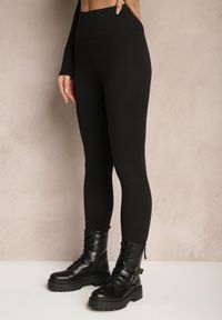 Renee - Czarne Legginsy High Waist z Szeroką Gumką w Pasie Sevini. Okazja: do domu, na co dzień. Stan: podwyższony. Kolor: czarny. Wzór: bez wzorów, aplikacja. Styl: casual