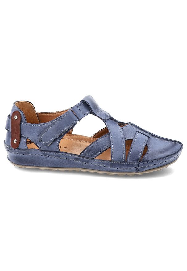 Granatowe Sandały Armodo Wygodne Obuwie Damskie. Okazja: na co dzień. Zapięcie: rzepy. Kolor: niebieski. Materiał: skóra. Sezon: lato. Styl: casual, klasyczny, elegancki